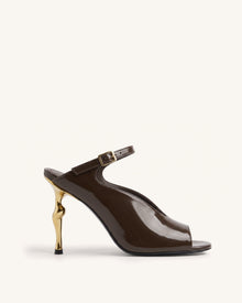 Alivia Gold Metal Peep-Toe Heels - Dark Brown