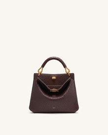 Lucia Elephant-Effect Top Handle Bag - Dark Brown