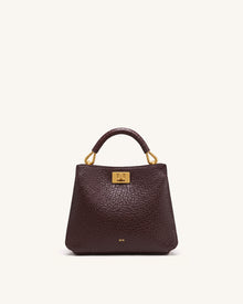 Lucia Elephant-Effect Top Handle Bag - Dark Brown