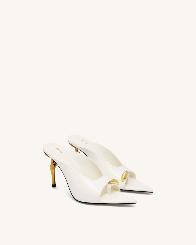 Noemi Pointed-Toe Mule Heels - White