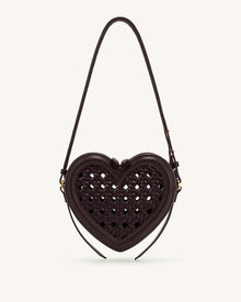 Arlene Openwork Woven Heart Shape Crossbody Bag - Vintage Red