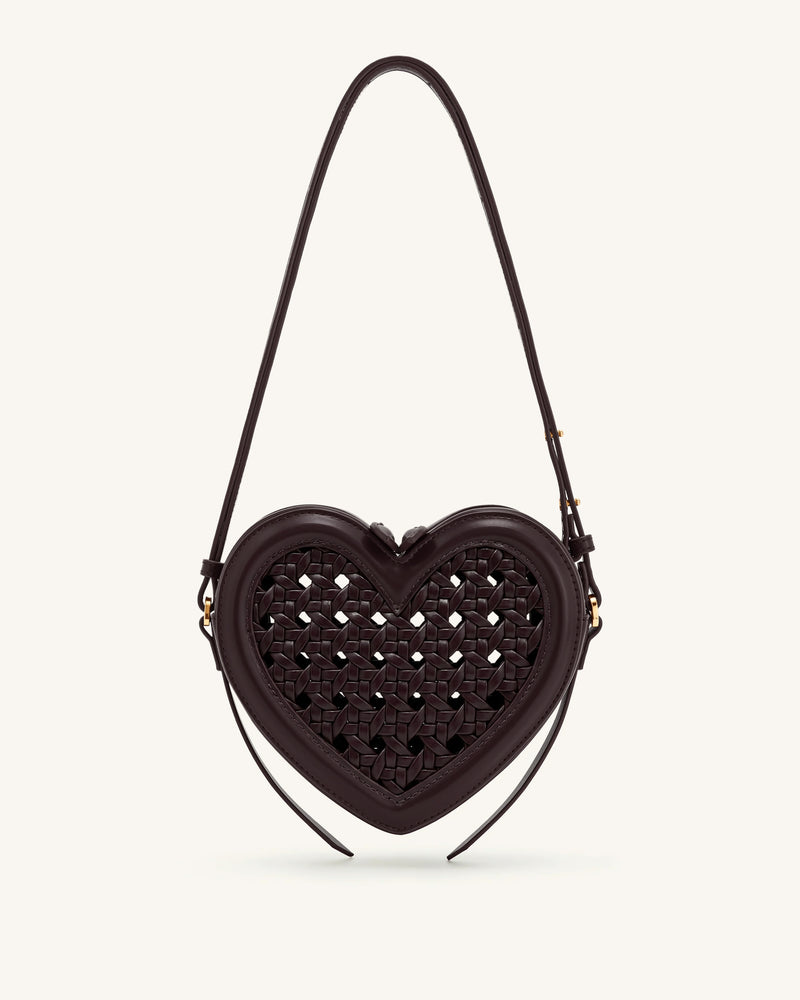 Arlene Openwork Woven Heart Shape Crossbody Bag - Vintage Red