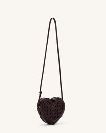 Arlene Openwork Woven Heart Shape Crossbody Bag - Vintage Red