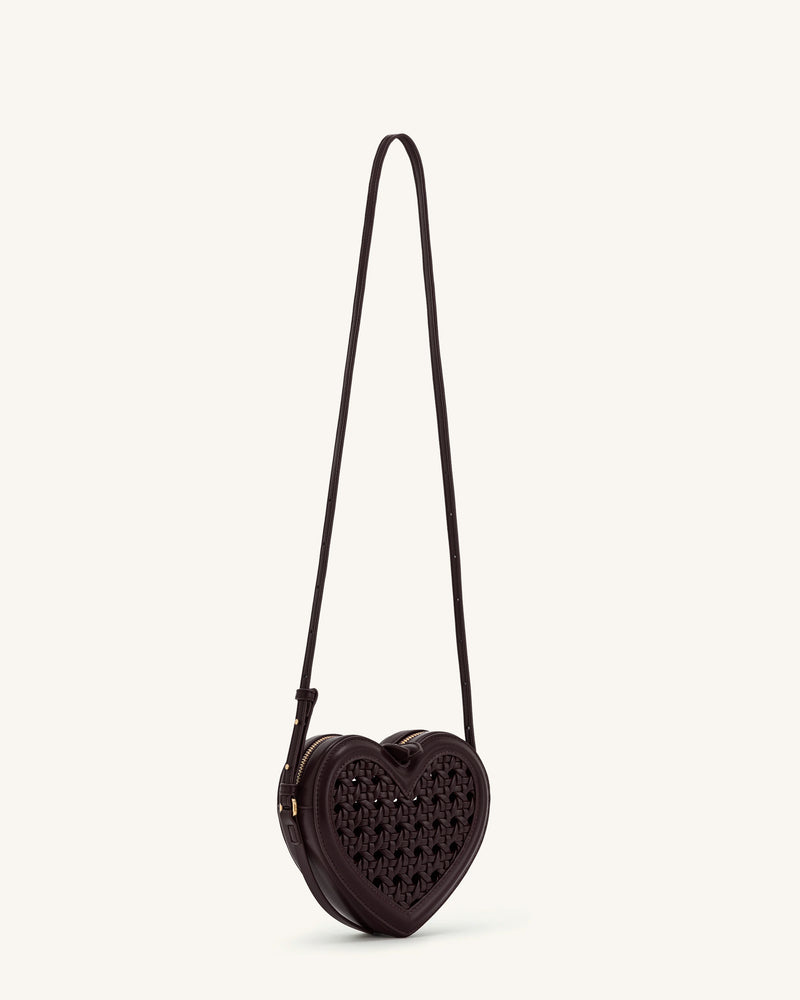 Arlene Openwork Woven Heart Shape Crossbody Bag - Vintage Red