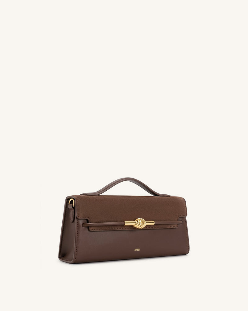 Lena Faux Suede Metal Rope Knot Top Handle Bag - Dark Brown