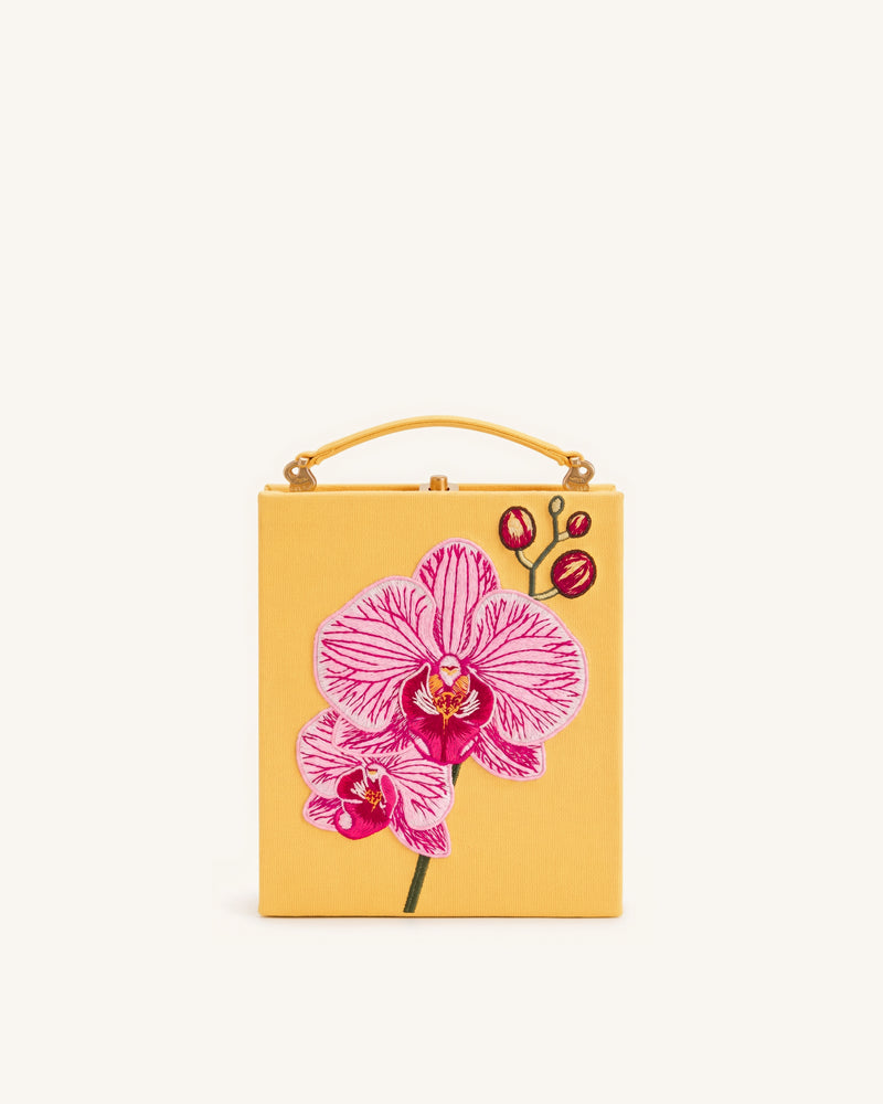 Taya Orchid Motif Book Shape Clutch Bag - Yellow