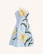 Lily Floral Print Strapless A-Line Mini Dress - Light Blue