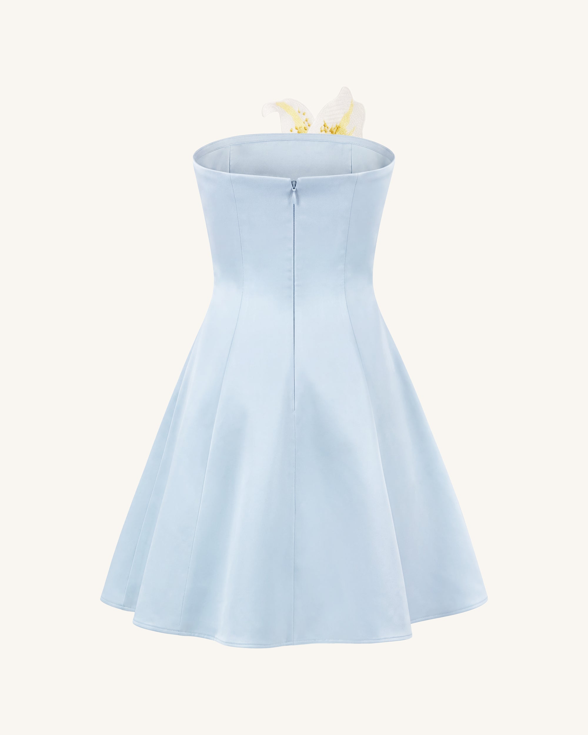 Lily Floral Print Strapless A-Line Mini Dress - Light Blue