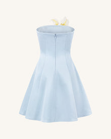 Lily Floral Print Strapless A-Line Mini Dress - Light Blue