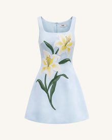 Lily Floral Print Sleeveless A-Line Mini Dress - Light Blue