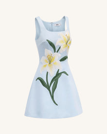 Lily Floral Print Sleeveless A-Line Mini Dress - Light Blue