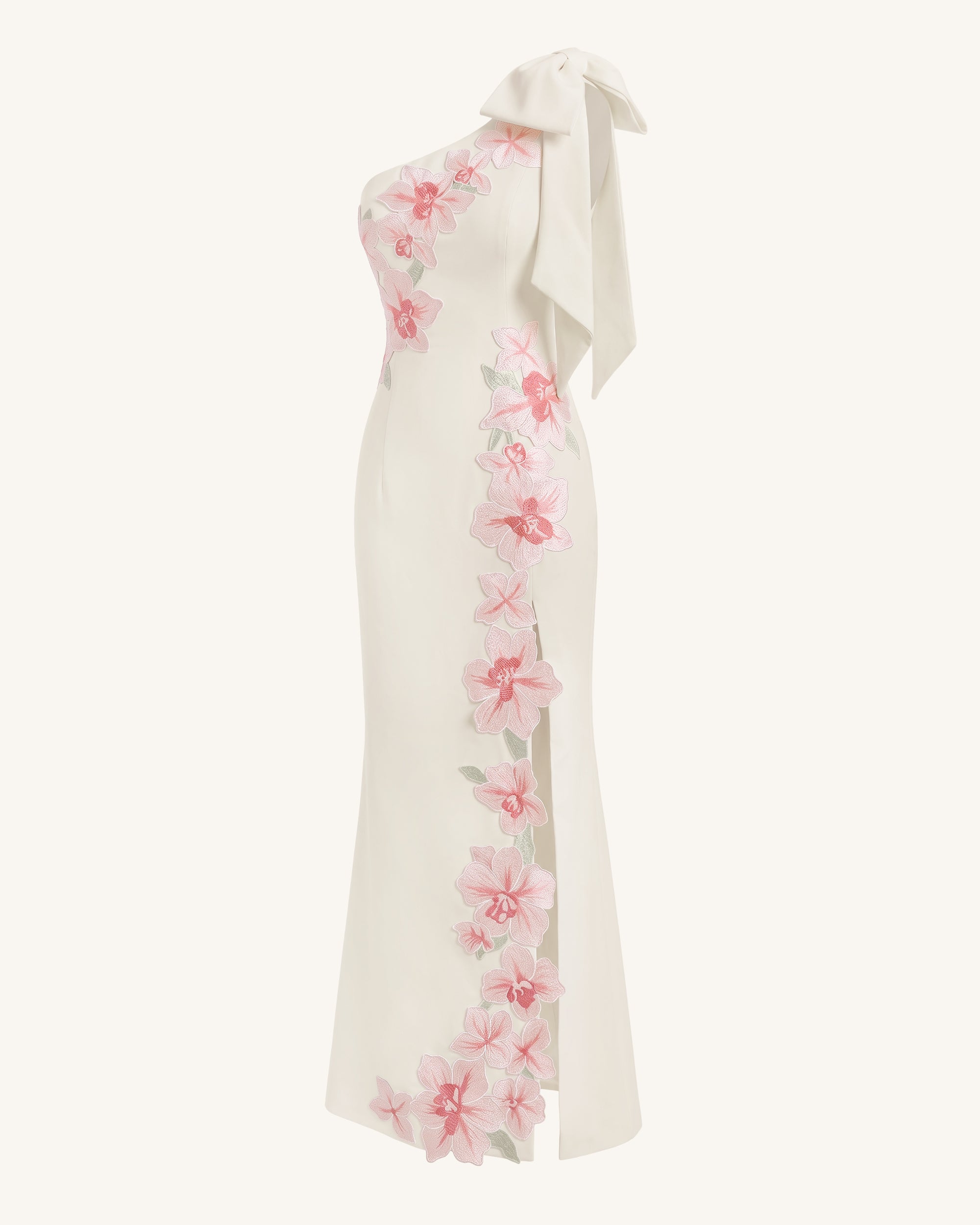 Flower Embroidered One-Shoulder Maxi Dress - Ivory