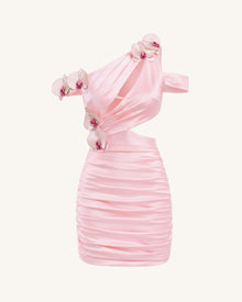 Orchid Embroidered Cutout Ruched Mini Dress - Blush Pink