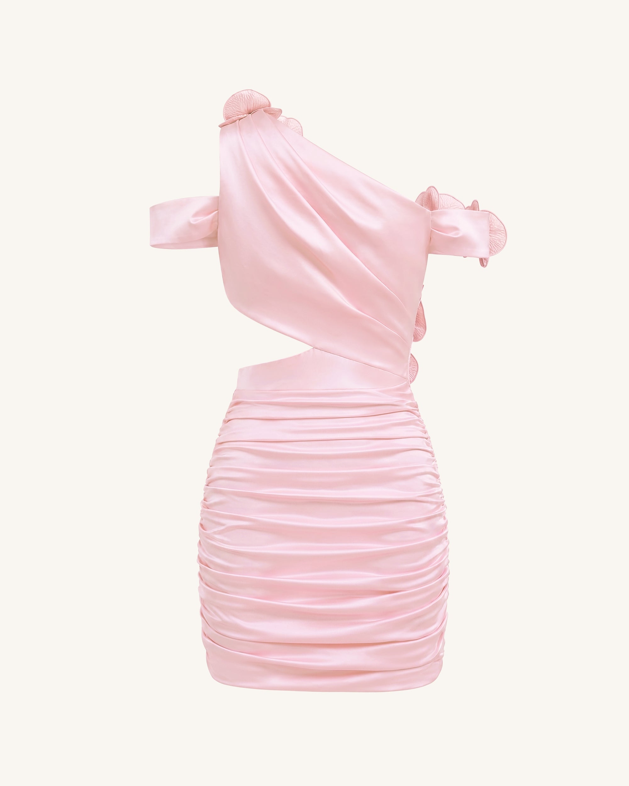 Orchid Embroidered Cutout Ruched Mini Dress - Blush Pink