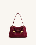 Rhea Faux Suede Double Buckle Shoulder Bag - Cinnabar Red