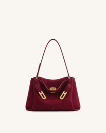 Rhea Faux Suede Double Buckle Shoulder Bag - Cinnabar Red