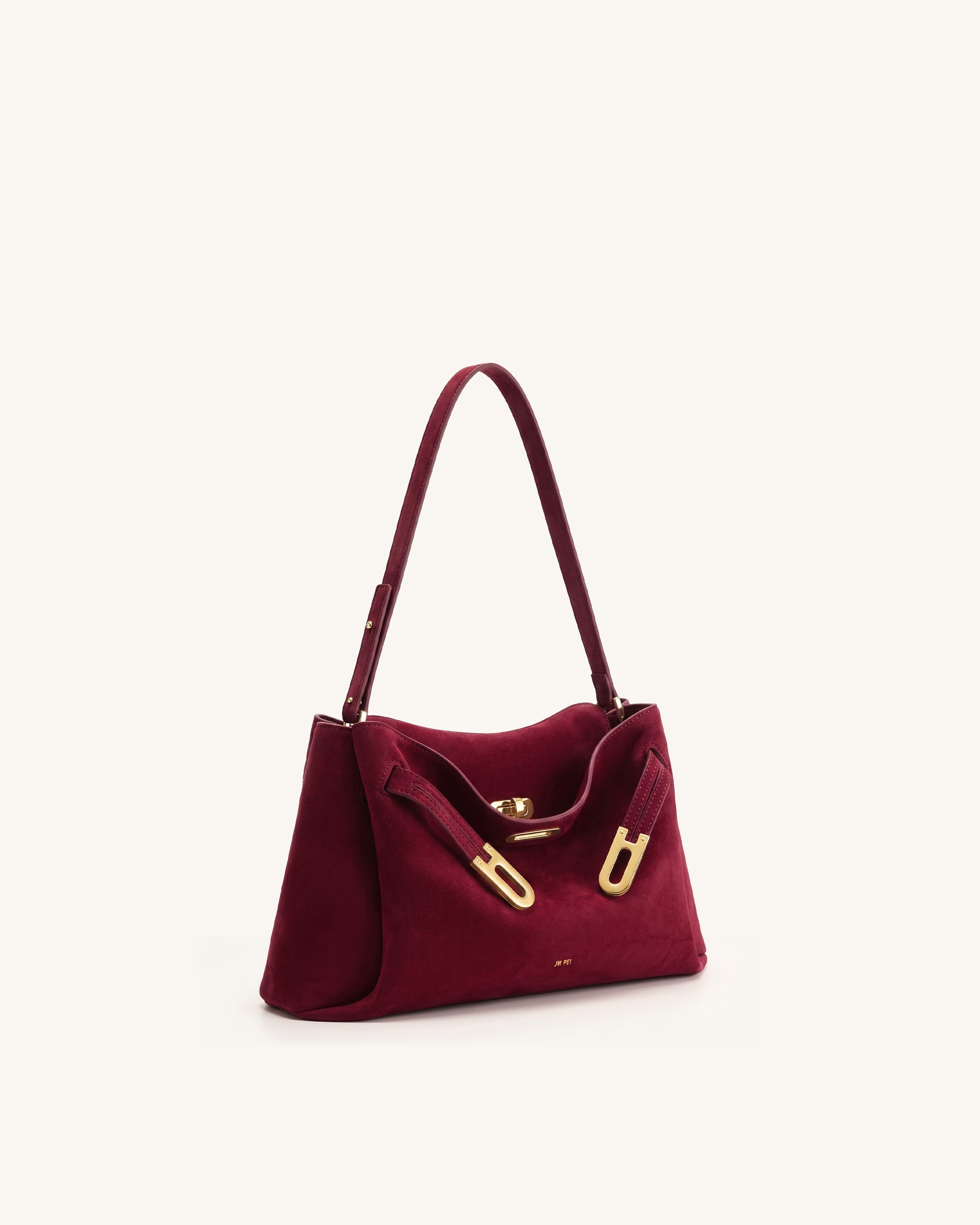 Rhea Faux Suede Double Buckle Shoulder Bag - Cinnabar Red