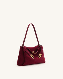 Rhea Faux Suede Double Buckle Shoulder Bag - Cinnabar Red