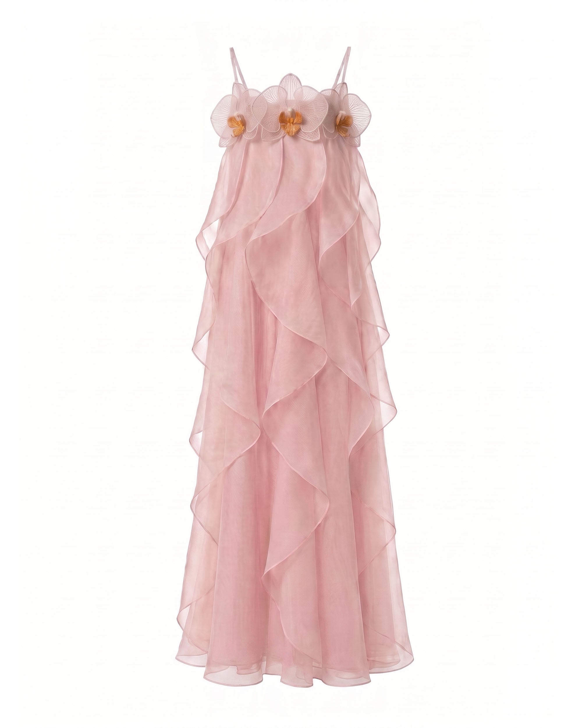 Orchid Embroidered Organza Maxi Dress - Blush Pink