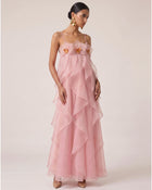 Orchid Embroidered Organza Maxi Dress - Blush Pink