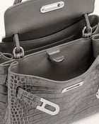 Rhea Small Double Buckle Shoulder Bag - Grey Croc