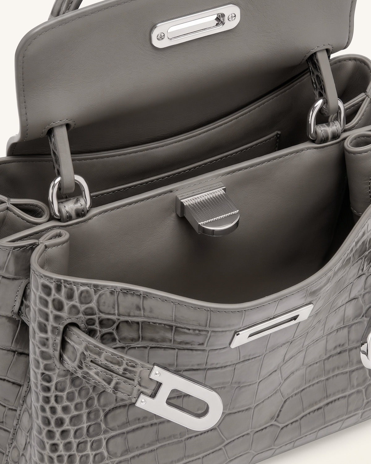 Rhea Small Double Buckle Shoulder Bag - Grey Croc