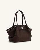 Hana Medium Faux Suede Tote Bag - Dark Chocolate Brown