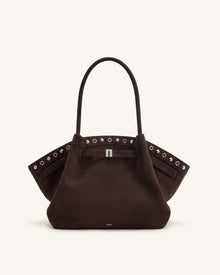 Hana Medium Faux Suede Tote Bag - Dark Chocolate Brown