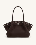 Hana Large Faux Suede Tote Bag - Deep Brown