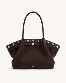 Hana Large Faux Suede Tote Bag - Deep Brown