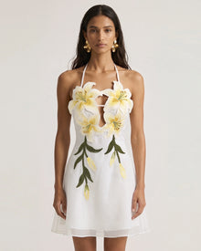 Lily-Embroidered Halter Mini Dress - White