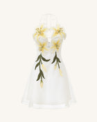 Lily-Embroidered Halter Mini Dress - White