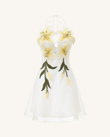 Lily-Embroidered Halter Mini Dress - White