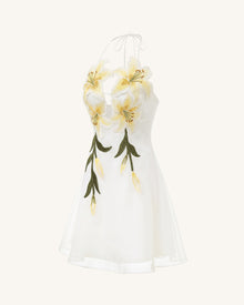 Lily-Embroidered Halter Mini Dress - White