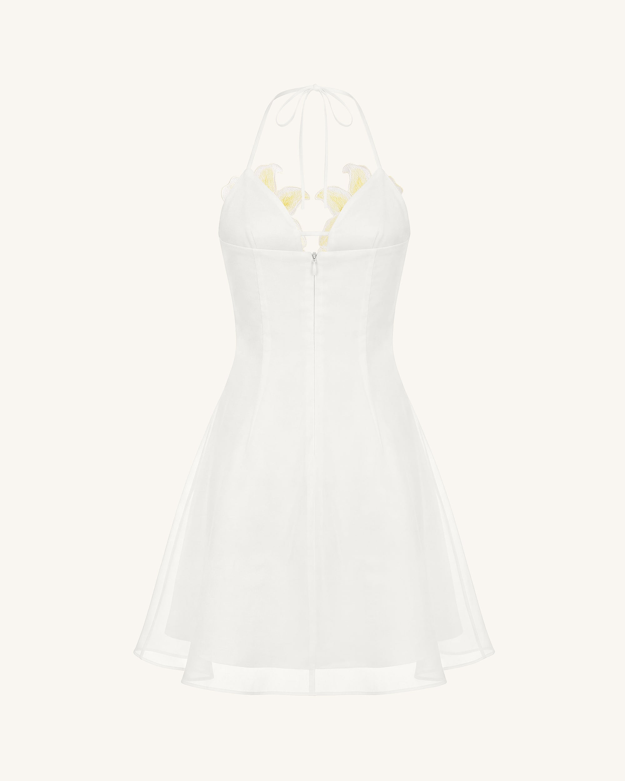 Lily-Embroidered Halter Mini Dress - White
