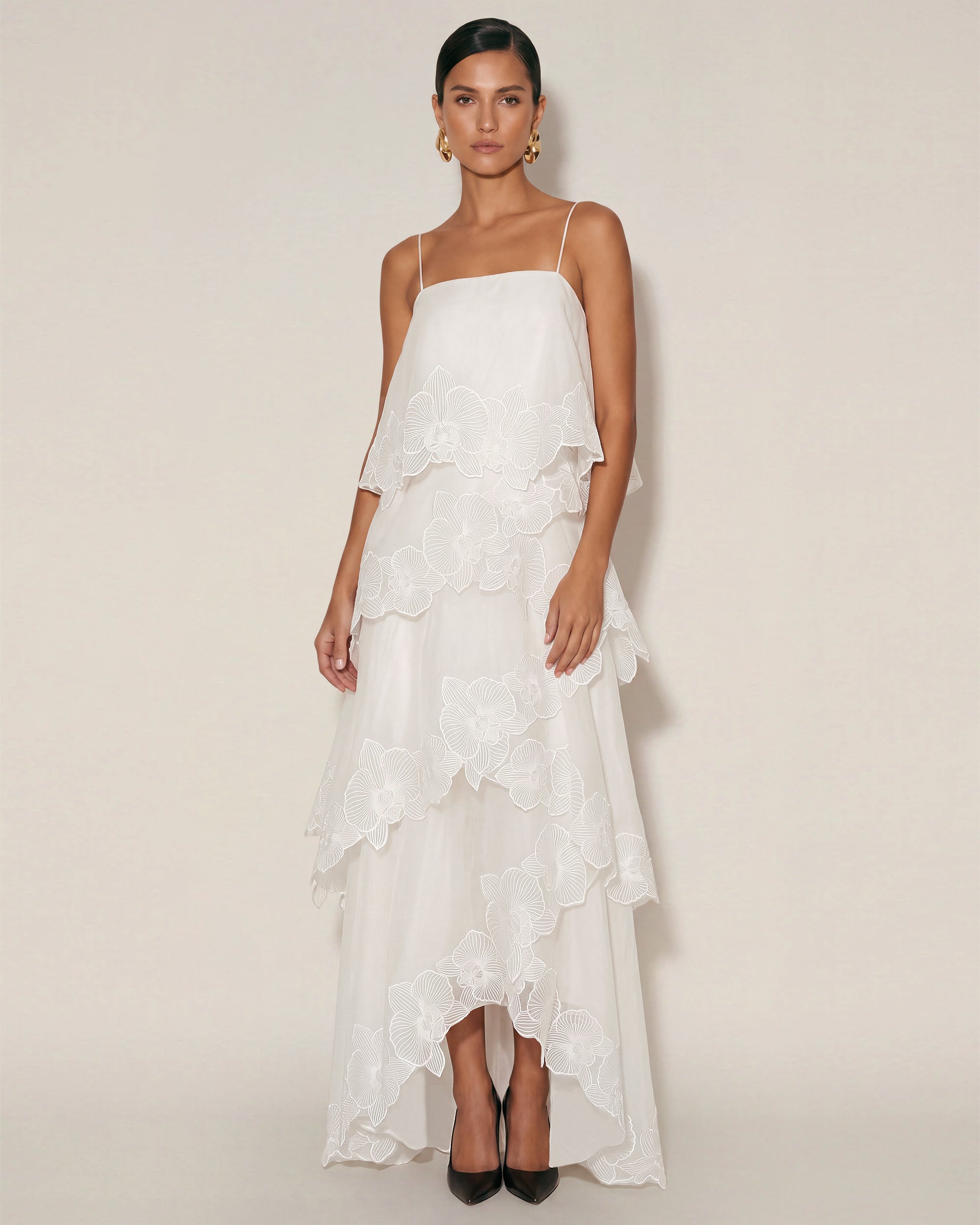Orchid Embroidered Layered Maxi Dress - White