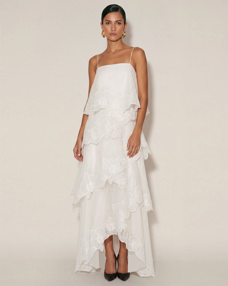 Orchid Embroidered Layered Maxi Dress - White