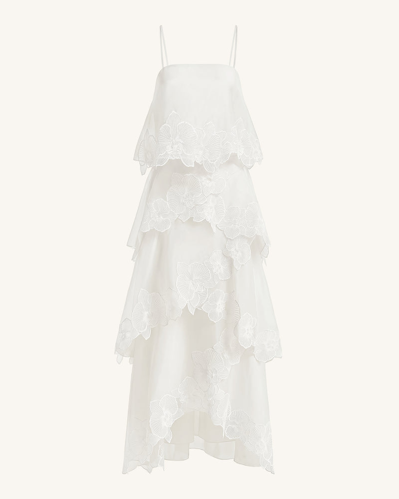 Orchid Embroidered Layered Maxi Dress - White