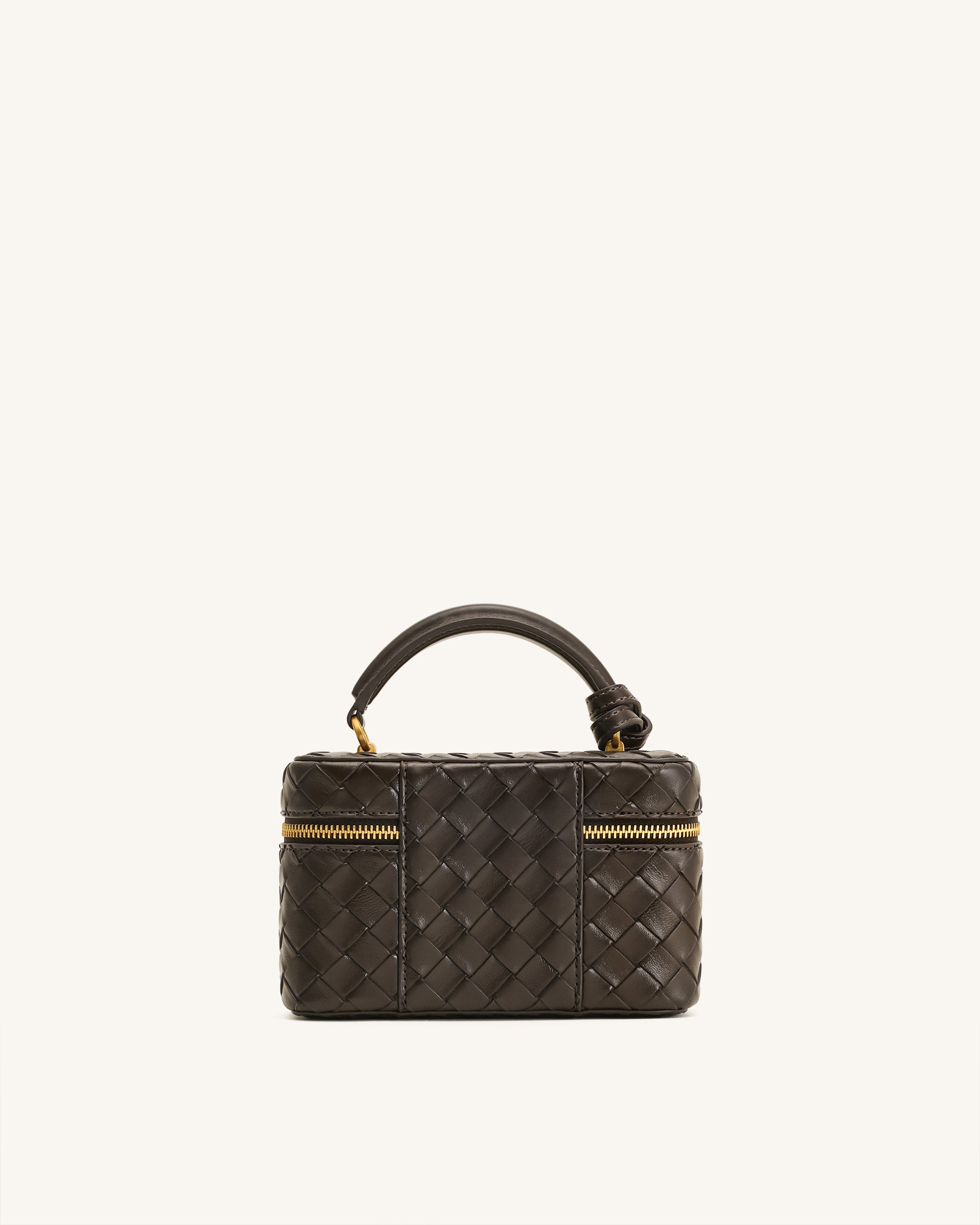 Cleo Woven Texture Box Shape Top Handle Bag - Dark Brown