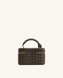Cleo Woven Texture Box Shape Top Handle Bag - Dark Brown