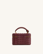 Cleo Woven Texture Box Shape Top Handle Bag - Claret
