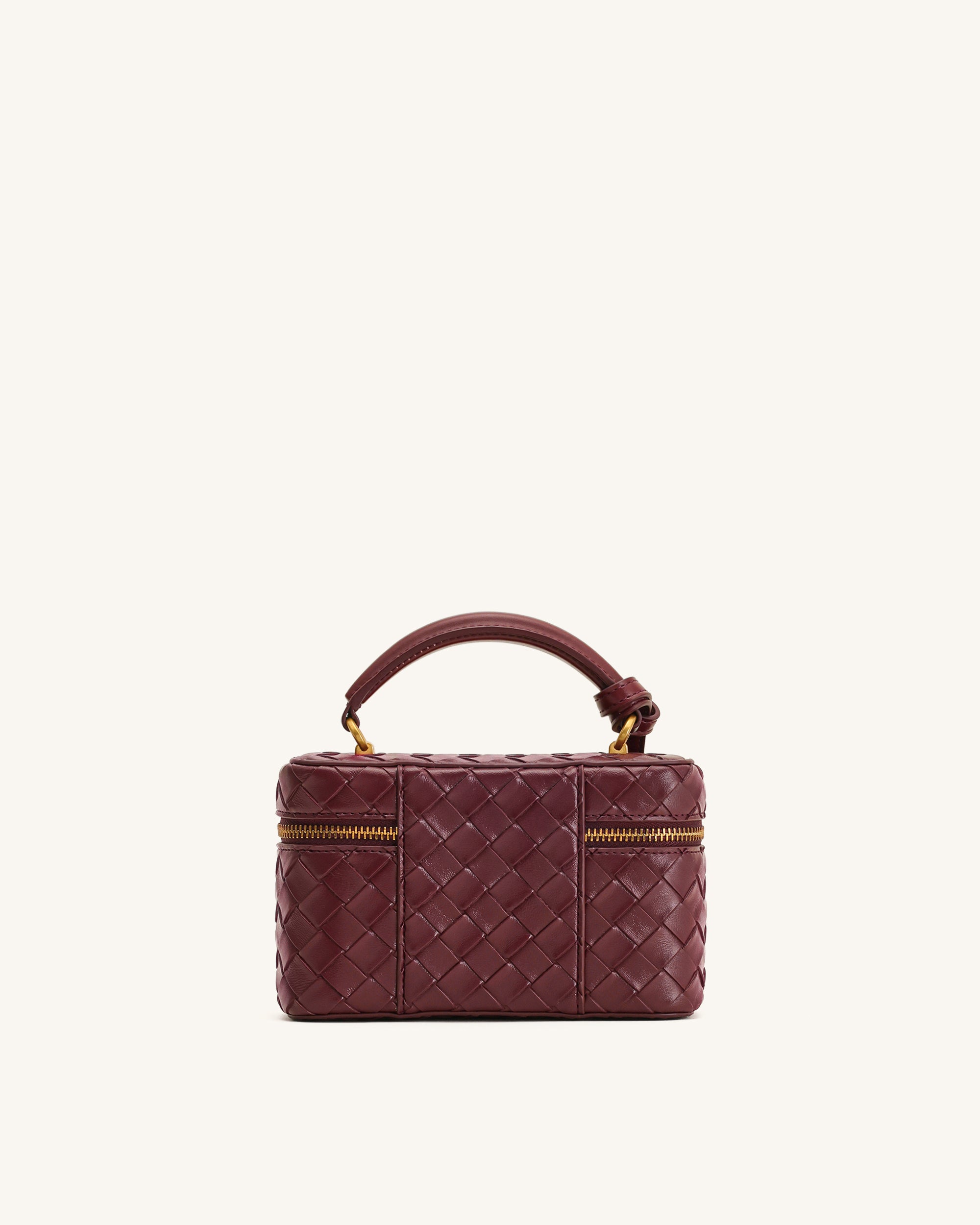 Cleo Woven Texture Box Shape Top Handle Bag - Claret