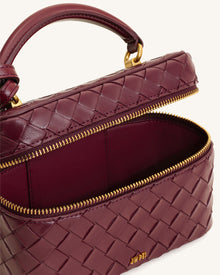 Cleo Woven Texture Box Shape Top Handle Bag - Claret