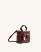 Cleo Box Shape Top Handle Bag - Claret Croc