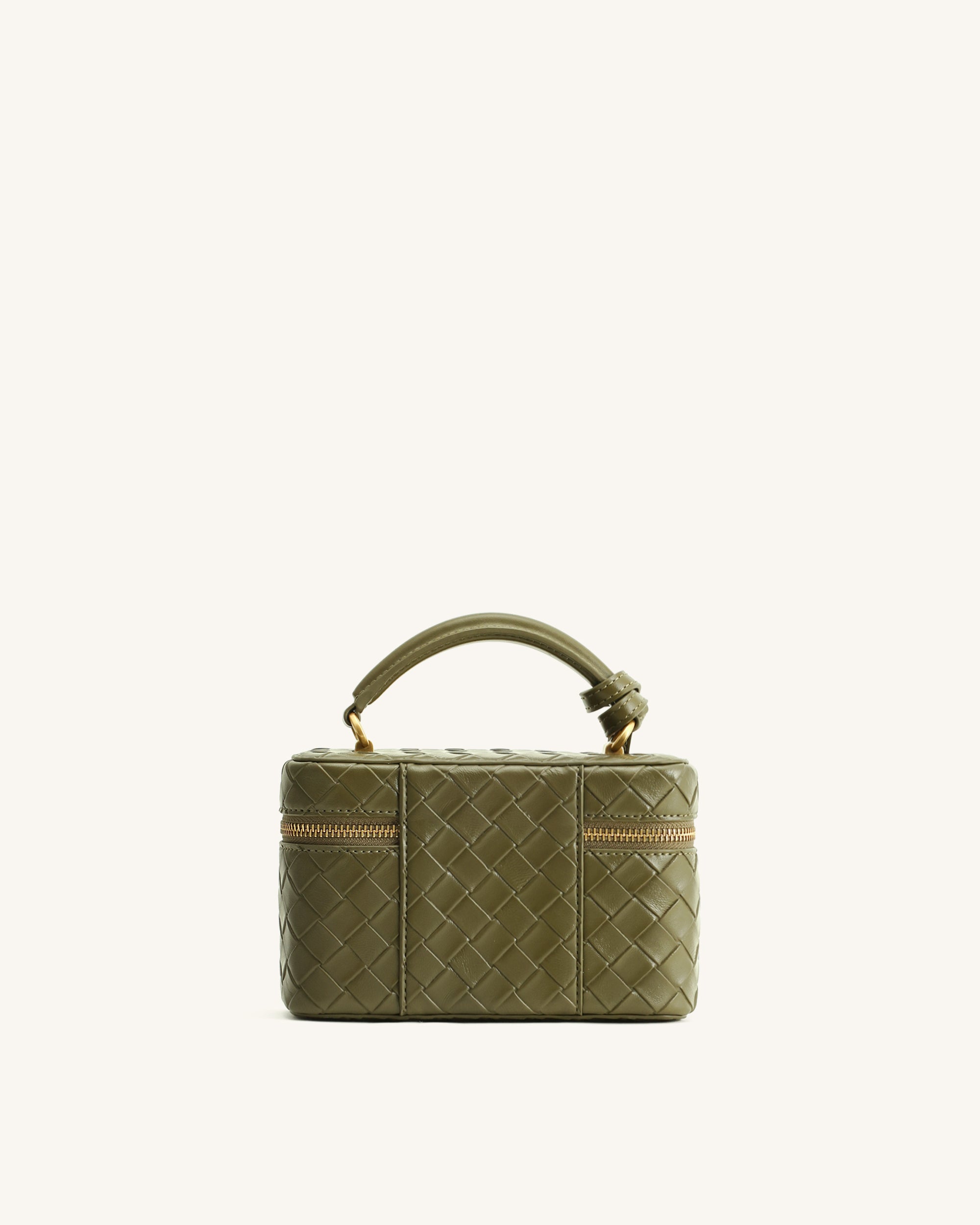 Cleo Woven Texture Box Shape Top Handle Bag - Olive Green