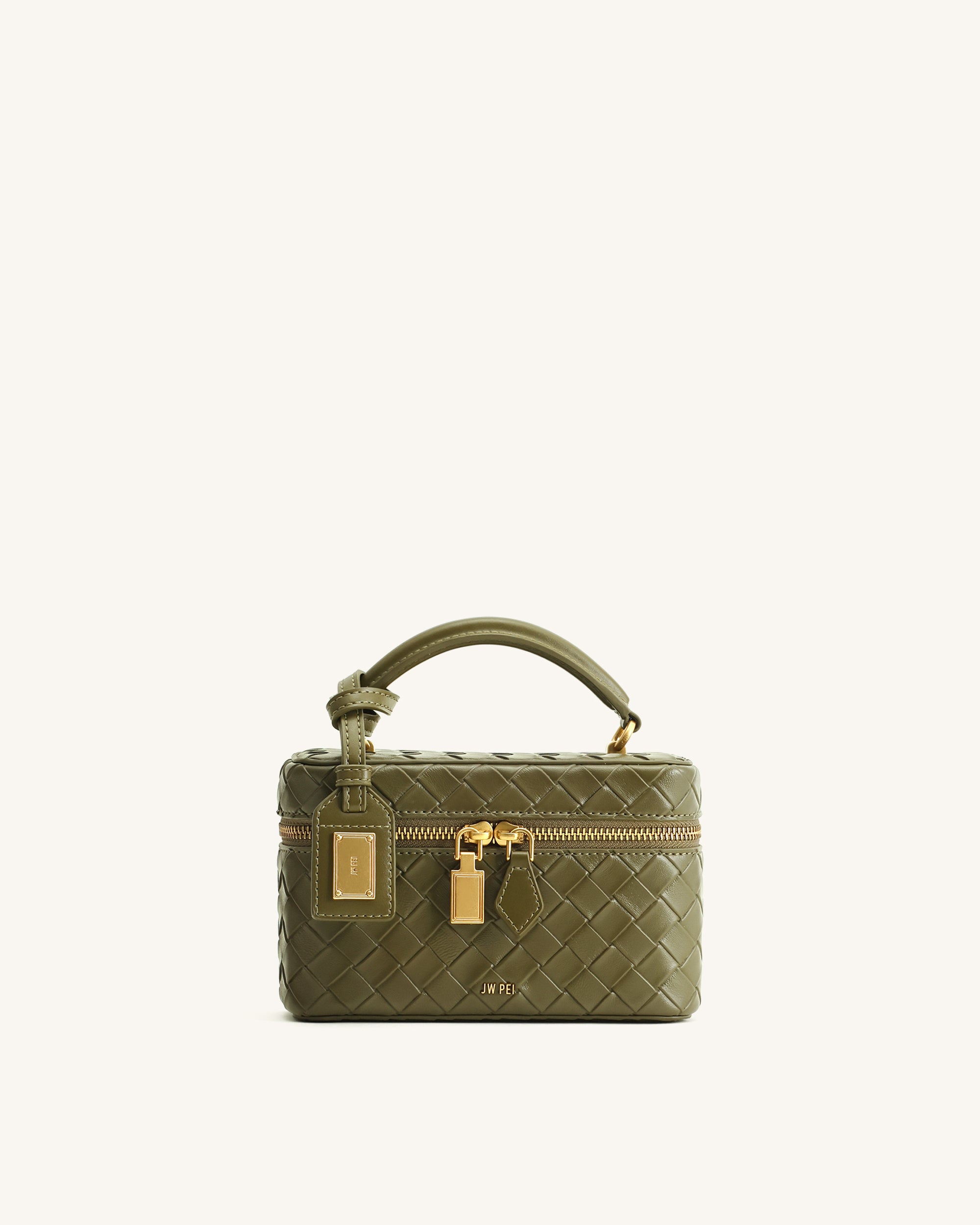 Cleo Woven Texture Box Shape Top Handle Bag - Olive Green