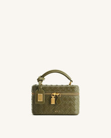 Cleo Woven Texture Box Shape Top Handle Bag - Olive Green