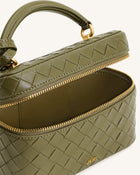Cleo Woven Texture Box Shape Top Handle Bag - Olive Green