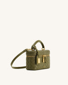 Cleo Woven Texture Box Shape Top Handle Bag - Olive Green