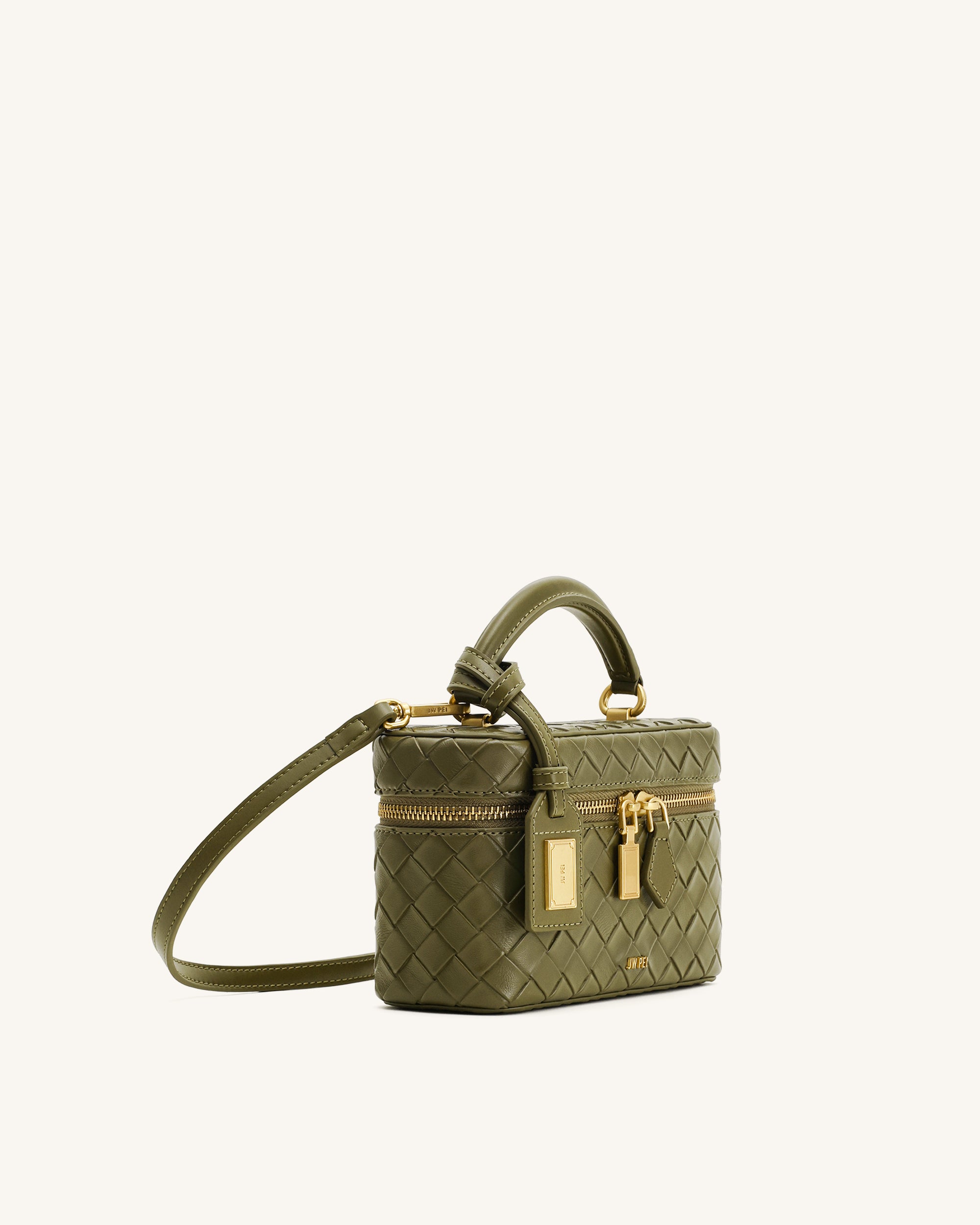 Cleo Woven Texture Box Shape Top Handle Bag - Olive Green